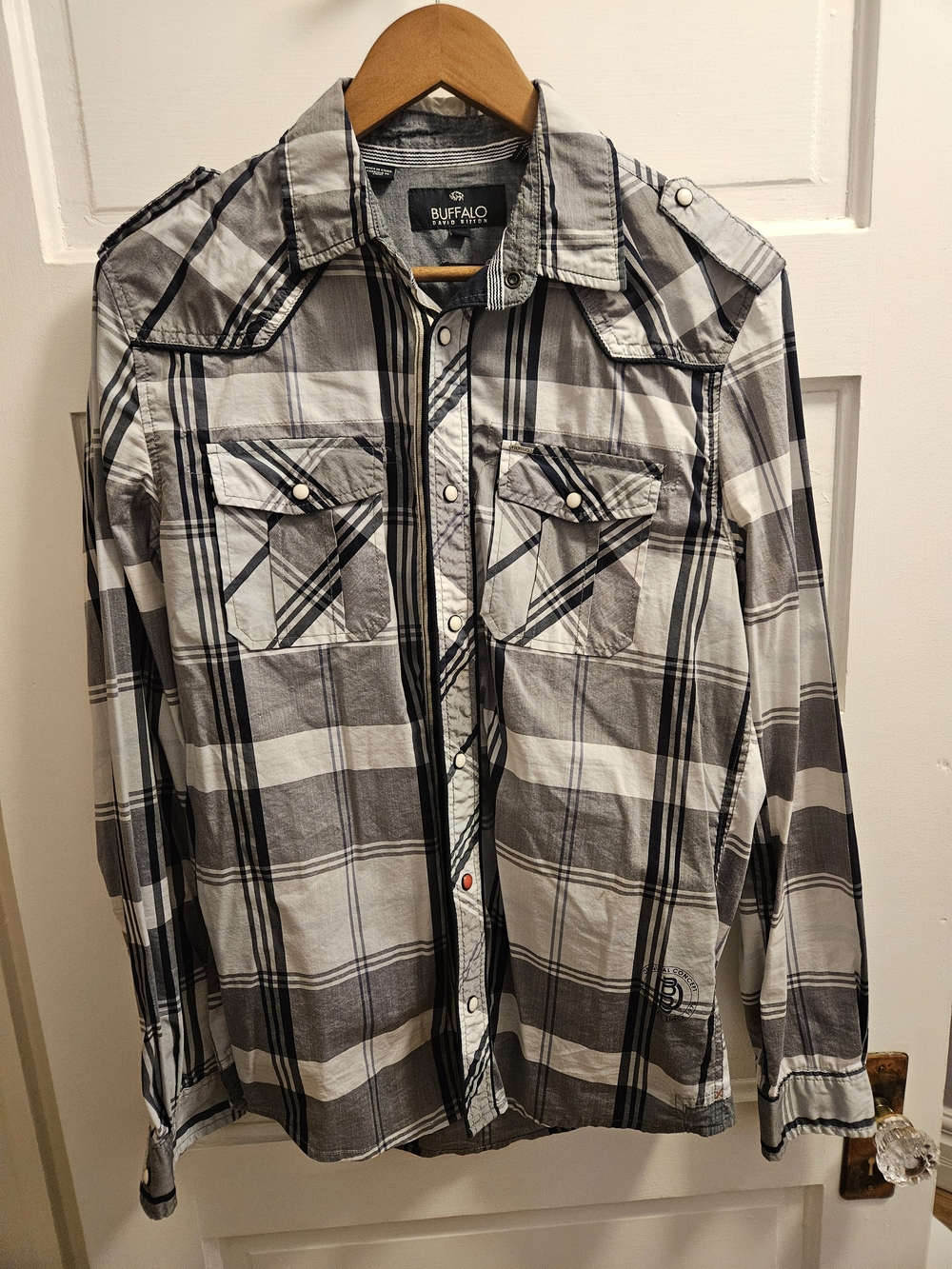 Buffalo Plaid Button-Up Shirt in Black & White